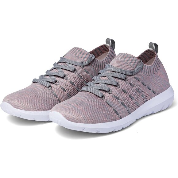 Women Grey-Pink Running Breathable Knitting flexible Mesh Sports Shoes Sneakers - Picture 2 of 6